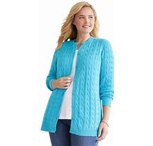 Plus Size Women's Cotton Cable Knit Cardigan Sweater By Woman Within In Paradise Blue (Size 2X)