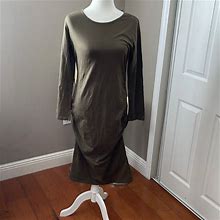 Army Green Long Sleeve Ruched Stretch Dress | Color: Green | Size: Xl