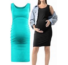 Rnxrbb S-2XL Women Summer Sleeveless Maternity Dress Pregnancy Tank Scoop Neck Mama Clothes Casual Bodycon Clothing