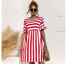 Women's Loose Summer Striped Dress Ruffled Sleeves