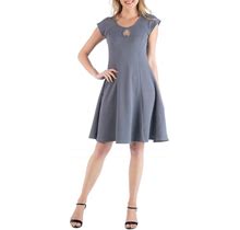 24Seven Comfort Apparel Scoop Neck A-Line Dress With Keyhole Detail - Gray - Size S