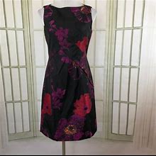 Tahari Dresses | Tahari 8 Satiny Pleated Waist Career Sheath Dress | Color: Black/Purple | Size: 8