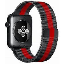 Stainless Steel Milanese Loop Band Replacement For Apple Watches | Black/Red | 38mm