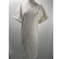 Dsquared2 Women's Cotton V Neck Short Sleeve Collar Less White Mini Dress Size S