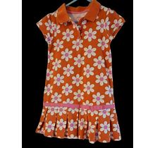 Carter's Daisy Dress Sz 4 Drop Waist Pleats Orange White Pink Ribbon