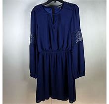 Express Womens A Line Dress Blue Lace Detail Keyhole Neck Long Sleeve