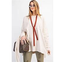 Terry Knit Upside Down Detailing Side Slits Pullover Tunic M