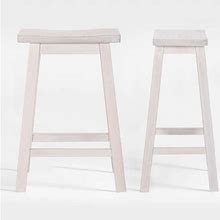 29" Saddle Seat Solid Wood Kitchen Bar Stool Chair (Set Of 2) - Antique White