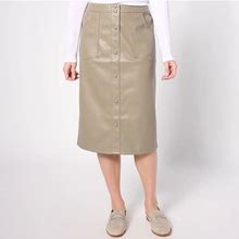 Denim & Co. Canyon Retreat Snap Front Faux Leather Skirt, Size Plus 28, Taupe