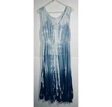 Kaktus Womens Dress Tie Dye Sleeveless Dress M Blue/White Elastic
