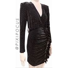 Zara Dresses | Zara Beaded Velvet Shoulder Pad Mini Dress M | Color: Black/Silver | Size: M