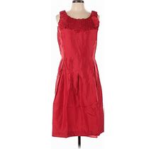 Neiman Marcus Cocktail Dress - A-Line Scoop Neck Sleeveless: Red Print Dresses - Women's Size 10