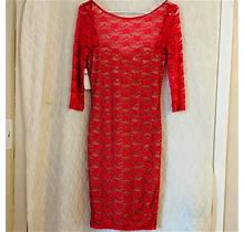 Babe Society Dresses | Babe Society - Nwt Red Lace Contrast Sheath Dress | Color: Red | Size: M