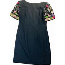 Vintage Dresses | Vintage 90S Floral Beaded Short Sleeve Shift Dress Black Usa | Color: Black | Size: 6
