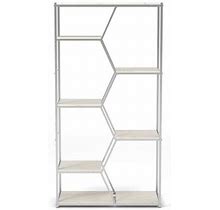 Bowery Hill Modern Metal 7-Shelf Bookcase In Chrome And White