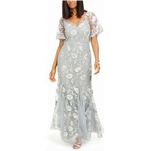 Alex Evenings Petite Dresses | Alex Evenings Petite Womens Silver Flutter Sleeve Gown Dress Petites 4P | Color: Silver | Size: 4P