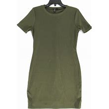 Forever 21 Ribbed Knit Mini Short Sleeve Dress Olive Green Size: XL