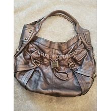 B. Makowsky Women's Metallic Silver Leather Hobo Style Handbag Purse