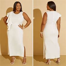 Plus Size Ruffled Bodycon Midaxi Dress, WHITE, 30/32 - Ashley Stewart
