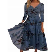Adviicd Dress For Women Women's Dresses Summer Bohemian Casual Short Sleeve Floral Print Maxi Dress H 5XL