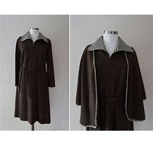 Size L / Dark Brown Wool Vintage Dress Jacket Set / 70S Wool Bolero / Long Sleeved Vintage Dress