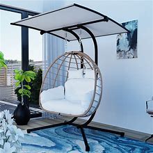 Double Swing Egg Chair W/ Stand Hanging Chair Hammock Chair W/ Cushion Awning