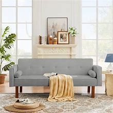 Uhomepro Fabric Covered Futon Sofa Bed With Adjustable Backrest, Convertible Sofa And Couch For Living Room, Light Gray