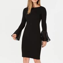 Calvin Klein Dresses | Calvin Klein Black Sheath Dress Bell Sleeve Nwt$89 | Color: Black | Size: 6