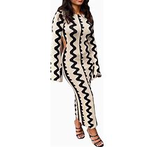 Women Backless Cutout Long Dress Crochet Knit Bodycon Maxi Dress Low Cut Split Evening Party Cocktail Dress