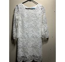 Dina Be Dress White Floral Lace Embroidery Womens Medium M
