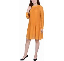 Ny Collection Petite Long Sleeve Pleated Dress - Mustard - Size P/L