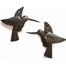 Hummingbirds, Set Of 2, Nature Inspired Small Wall Hanging Ornamental Birds, Fall Garden Home Decorations, Good Luck Accent Plaques, Handmade In