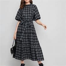 Nwot Plaid Belted Dress | Color: Black | Size: Xl