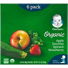 Nestle Usa Gerber 2nd Foods Organic For Baby Baby Food Apple Zucchini Spinach Strawberry 3.5 Oz Pouch (6 Pack) Size 2