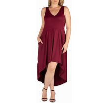 Women's Plus Size High Low Party Dress - Burgundy