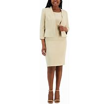 Le Suit Crepe Open Front Jacket & Crewneck Sheath Dress Suit, Regular And Petite Sizes - Khaki - Size 4
