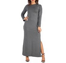 24/7 Comfort Apparel Womens Side Slit Fitted Maxi Dress | Gray | Womens Small | Dresses Maxi Dresses