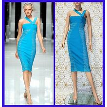 S/S 2011 Look 34 Versace Blue Silk Embroidered Dress 38 - 2
