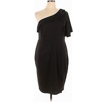 Shein Cocktail Dress - Sheath One Shoulder Short Sleeves: Black Print Dresses - Women's Size 1X