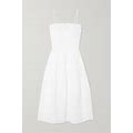 FRAME Smocked Ramie Midi Dress - Women - White Dresses - L