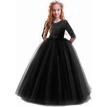 Flower Girl Lace Dress For Kids Wedding Bridesmaid Pageant Party Prom Formal Ball Gown Princess Puffy Tulle Dresses