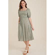 Maurices Women's Smocked Puff Sleeve Midi Dress Green Size X Small