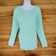 Woman Within Cable-Knit Sweater Womens Sz 2X 26/28 Seafoam Green V-Neck SOFT