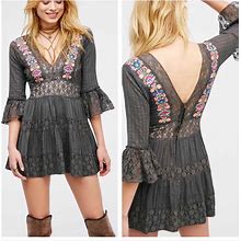 Free People Dresses | Nwot Fp One Antiquity Lace Embroidered Mini Dress | Color: Black/Pink | Size: 4
