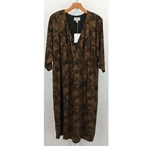 Ryllace Women's Luxury Knit Palm Print Faux Wrap Dress Black Gold 3X