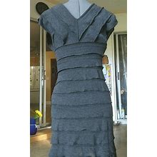 Max Studio Gray Jersey Knit Ruffle Tiered Stretch Dress V-Neck Lady's