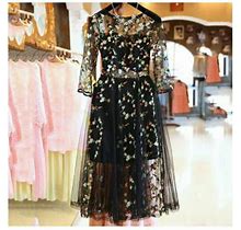 Lavaport 2 Layers Women Embroidered Lace Floral Long Sheer Mesh Maxi Dress