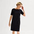 Women's Croft & Barrow® Scallop Neck Midi Shift Dress, Size: Medium, Black