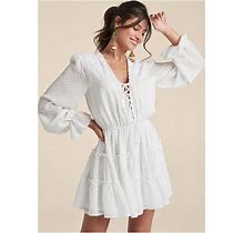 Women's Ruffle Mini Dress - White, Size L By Venus