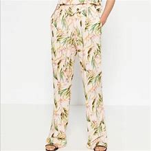 Zara Pants & Jumpsuits | Zara Blush Pink Floral Print Pant Trousers Sz Xs | Color: Pink | Size: Xs